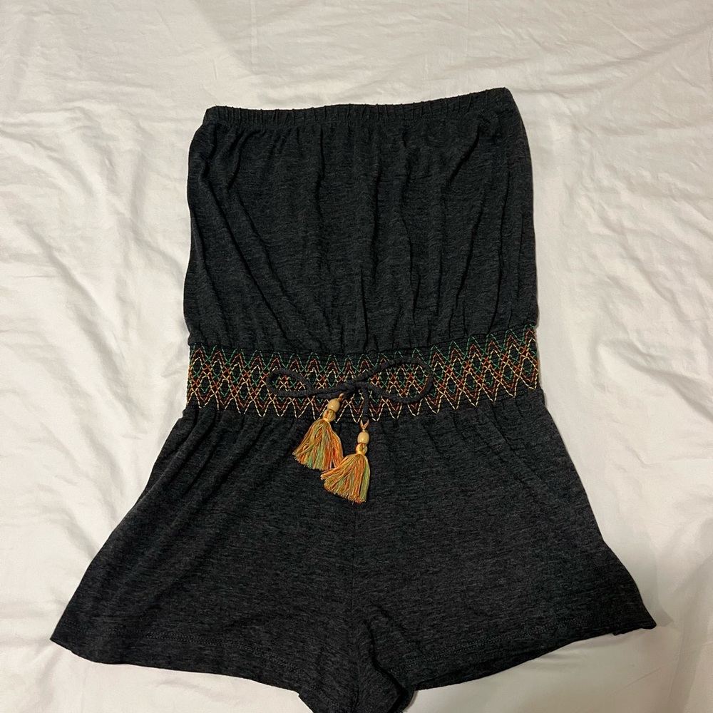 Dark Gray Romper with Tassel Detail